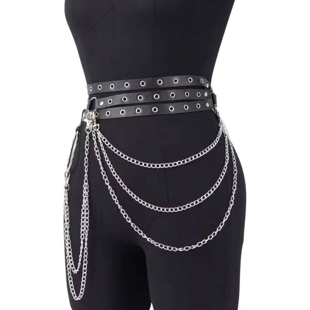 Women Fashion Belts Punk Street Style Leg Chain Pu Leather Harness - Picture 4 of 4